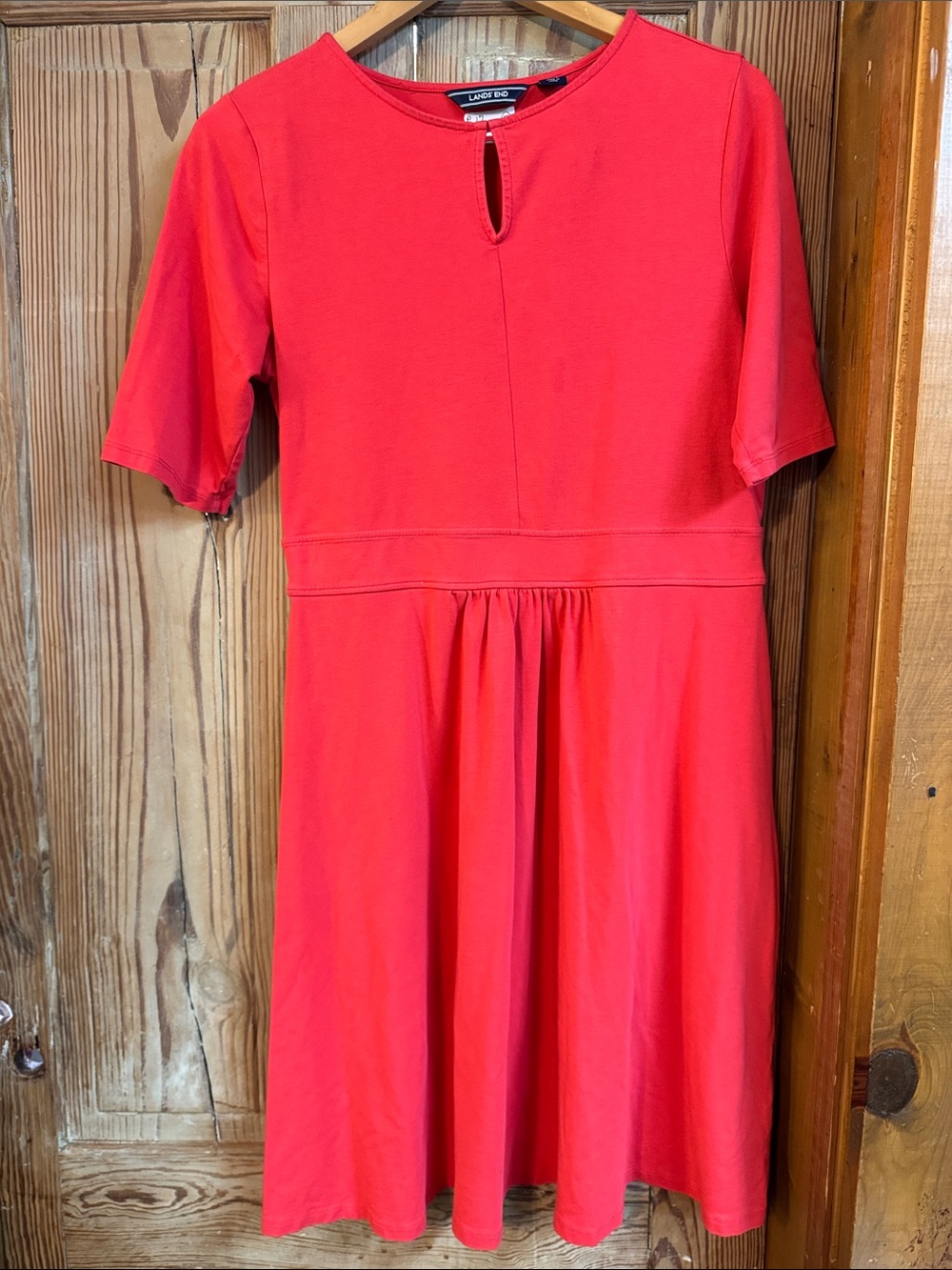 Lands' End Vibrant Red Short Sleeve Fit & Flare Dress